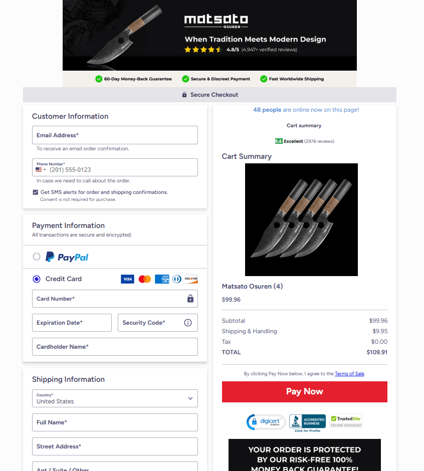 Matsato Osuren Kitchen Knife checkout page